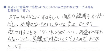 スタッフの対応がすばらしい